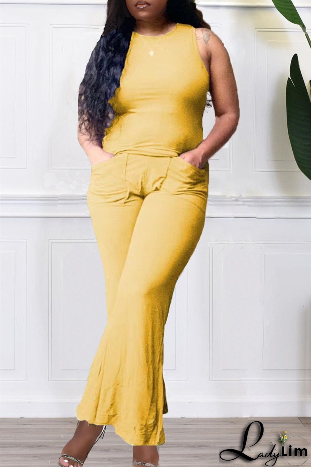 Purple Fashion Casual Solid Split Joint O Neck Sleeveless Two Pieces