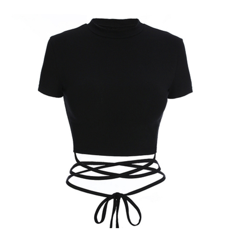 Sexy Lace Up T Shirt Short Top Black 4115