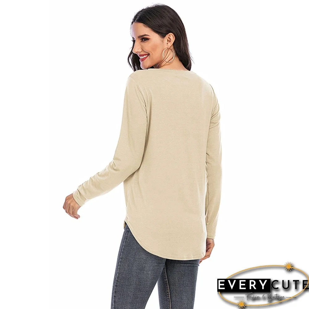 Khaki Leopard Pocket Long Sleeve Tops