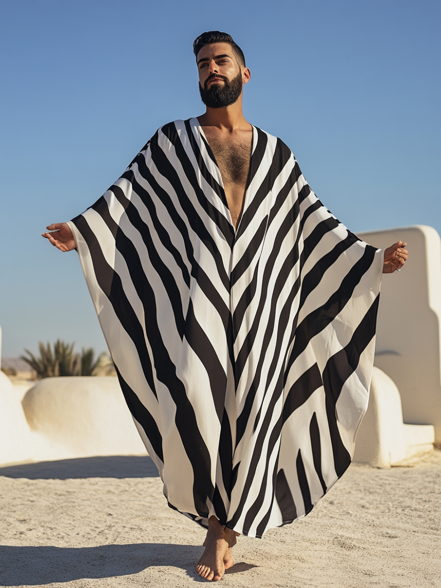 Men's Zebra Polyester V Neck Robe