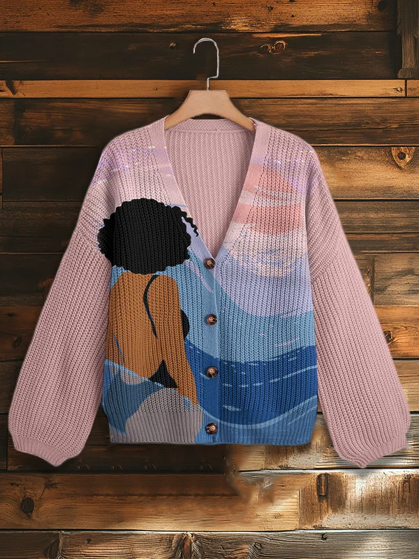 Women's Summer Beach Print Knit Cardigan