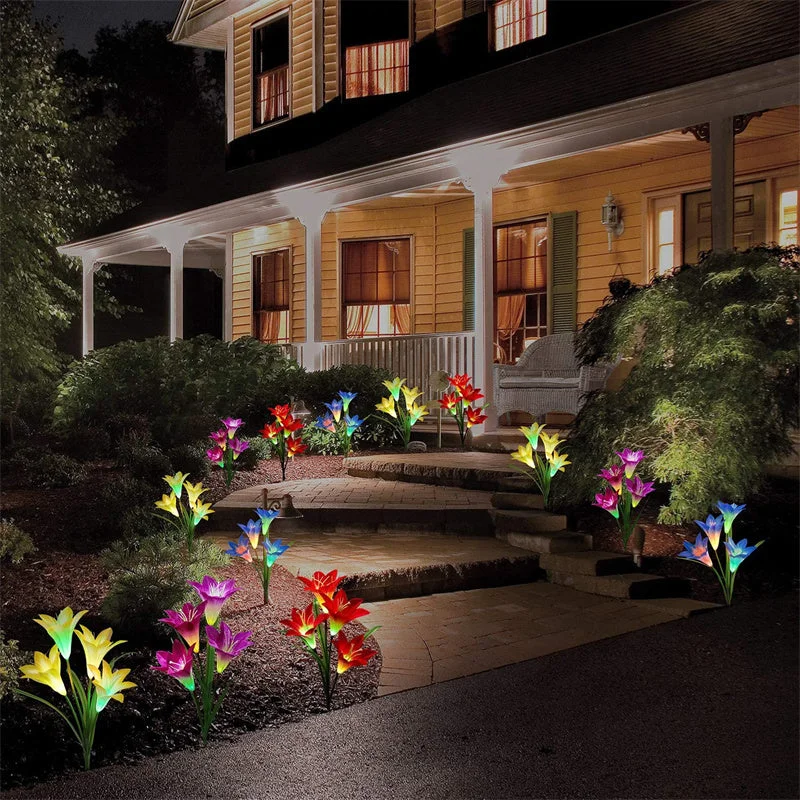 Solar Lights Outdoor -  Solar Garden Lights, Multi-Color Changing Lily Solar Flower Lights for Patio,Yard Decoration, (2 Pack Purple and White)