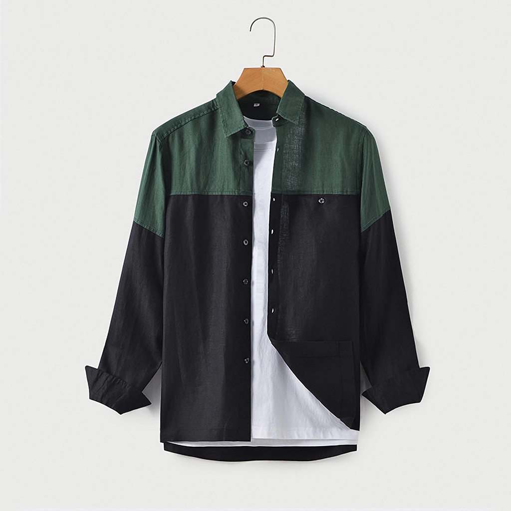 Chemise d'affaires à blocs de couleurs pour hommes, 100 % lin européen- SOIE PLUS