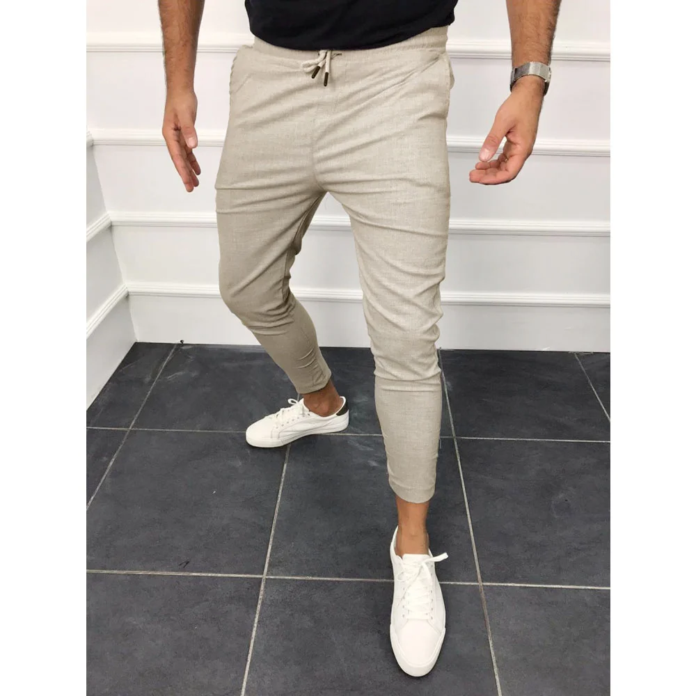 Men's Lace-up Waist Casual Pants Solid Color Jogging Pants Sports Nine-point Pants