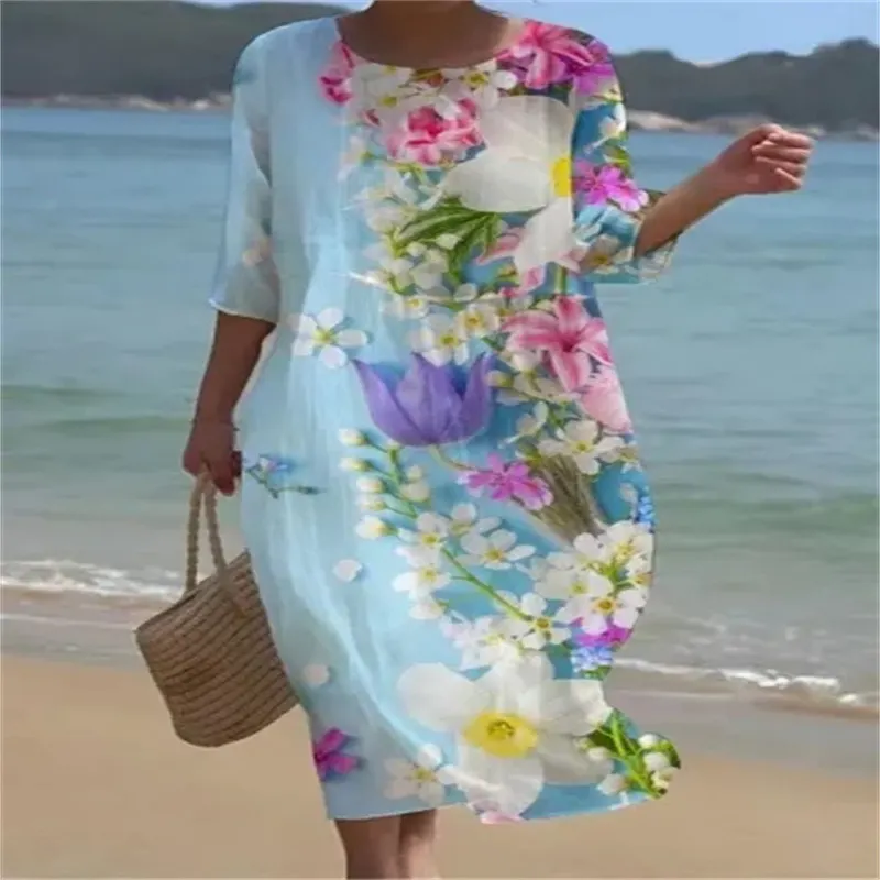 Churchf Churchf New Women's Floral Art Print Leisure Vacation Dress