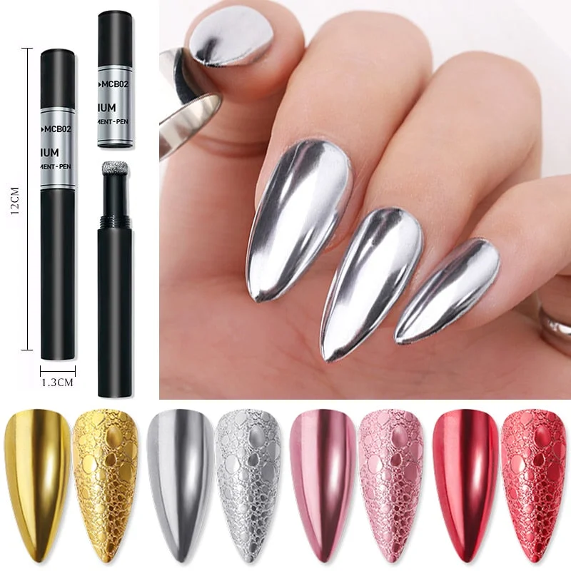 Nail Art Glitter Solid Mirror Powder Air Cushion Magic Pen Effect Chrome Pigment For Decorations UV Gel Polish Dust Accessories-Nail Inspo
