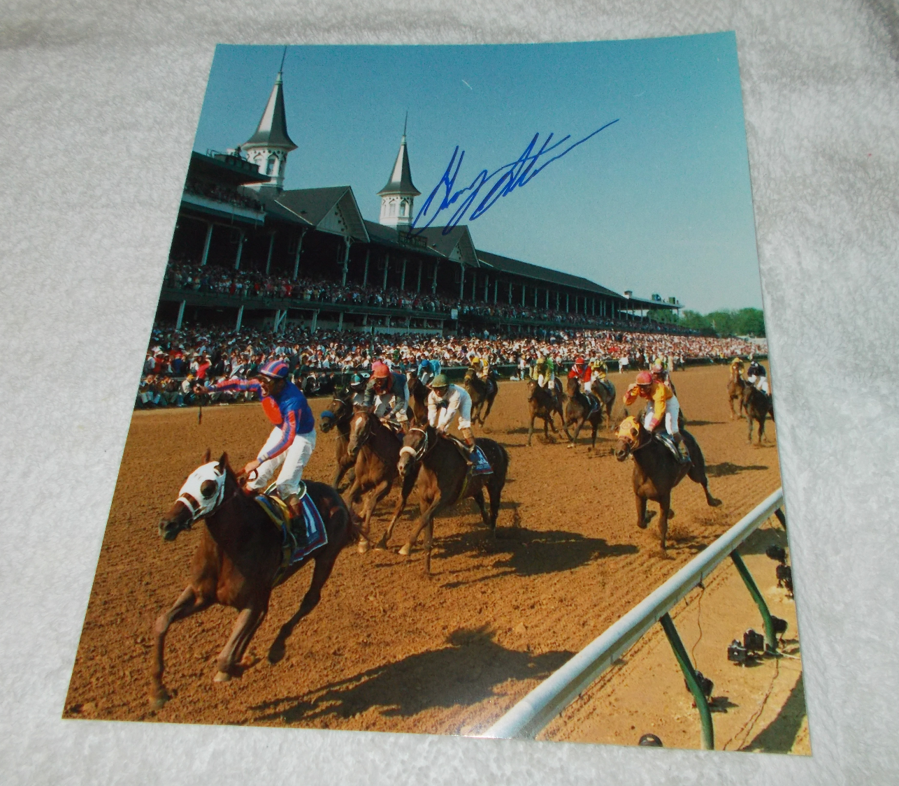 GARY STEVENS THUNDER GULCH SIGNED 1995 KENTUCKY DERBY 8x10 HORSE RACING Photo Poster painting