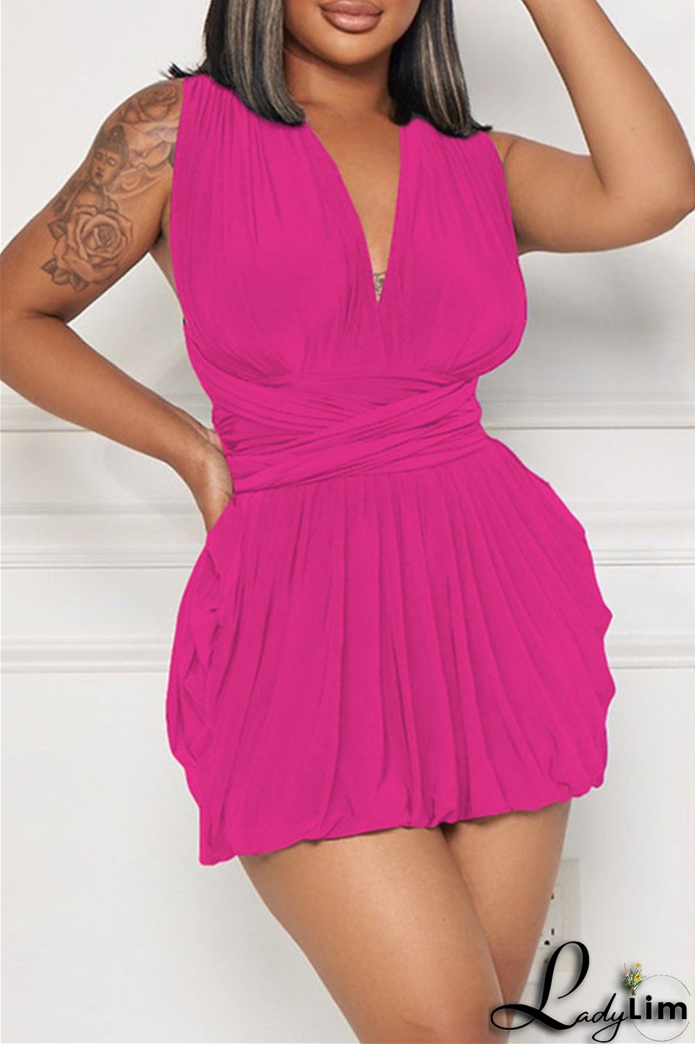 Black Sexy Casual Solid Bandage Backless V Neck Sleeveless Dress