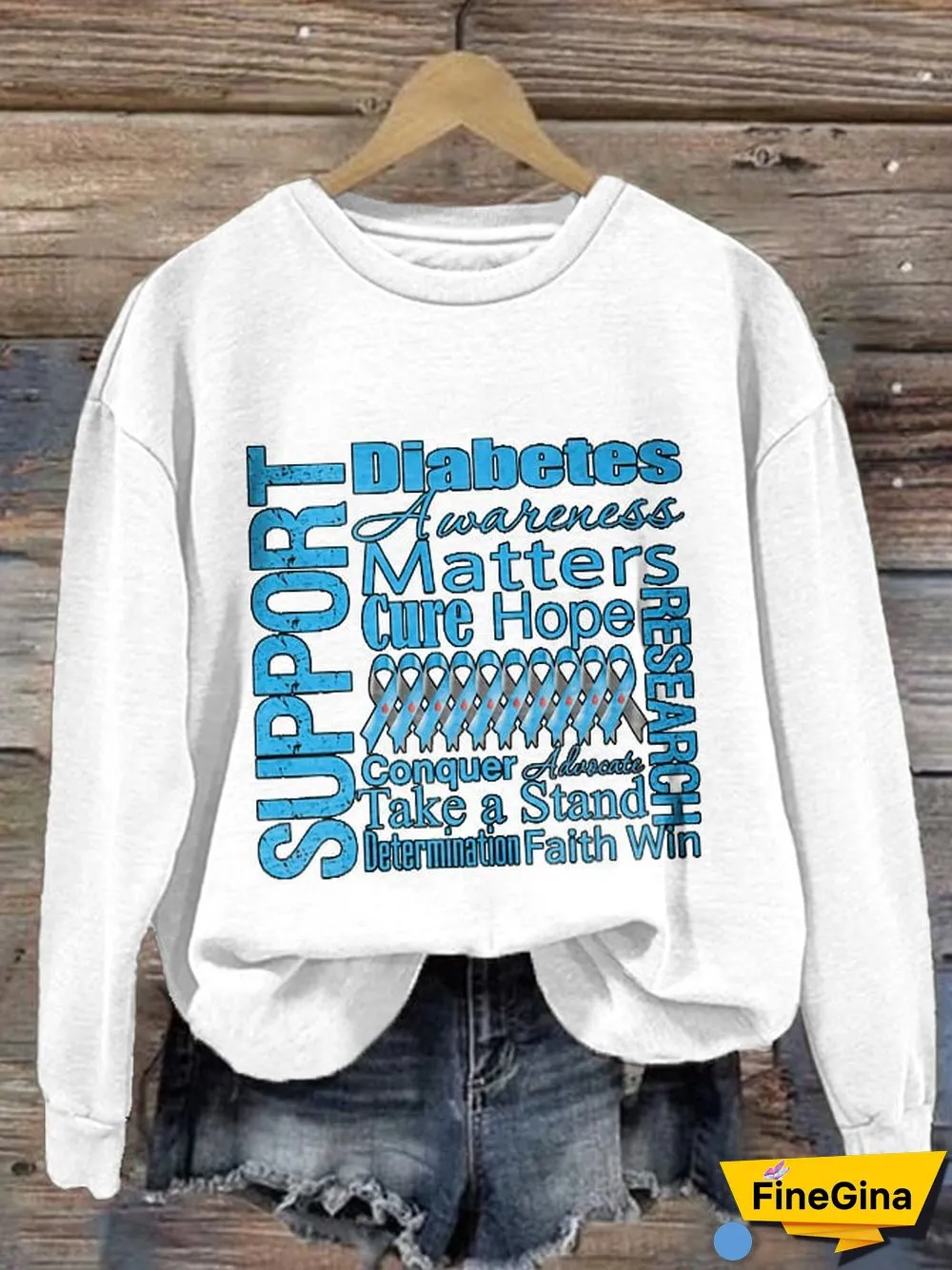 Women's Casual Diabetes Awareness Print Long Sleeve Sweatshirt