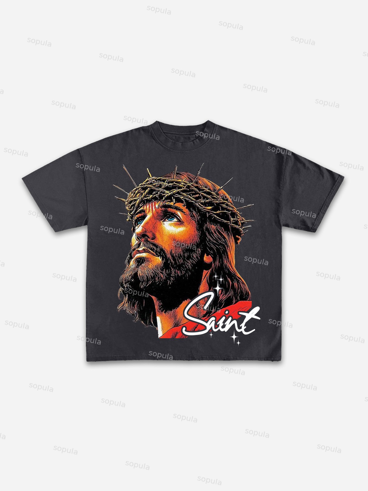 God Saint Graphic Print Cotton T-shirt - Sopula｜Premium Graphic Tees & Graphic Clothing