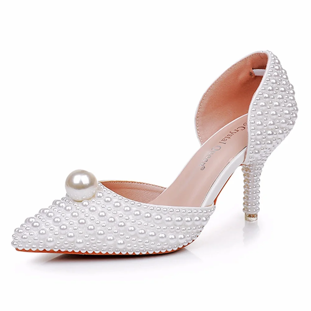 Breakj Breakj Cm Pointed High-Heeled Sandals Pearl Dinner Ball Beaded Sandals Bride Wedding Wedding Shoot White Wedding Shoes Female