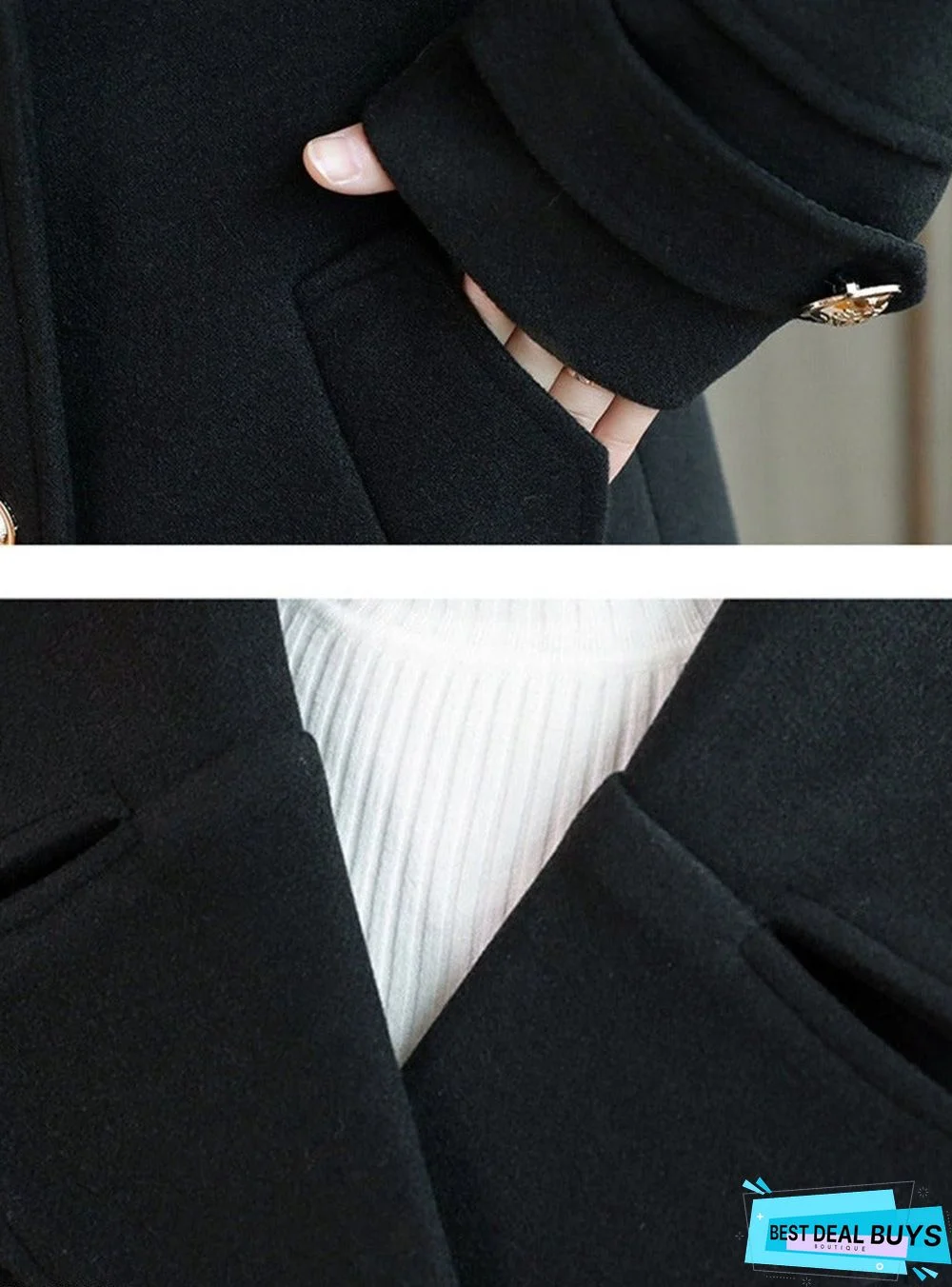 Woolen Women's Coat Double-Breasted Women's Coat