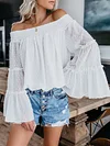 Polka Dot Off-The-Shoulder Flared Sleeves Shirts Tops