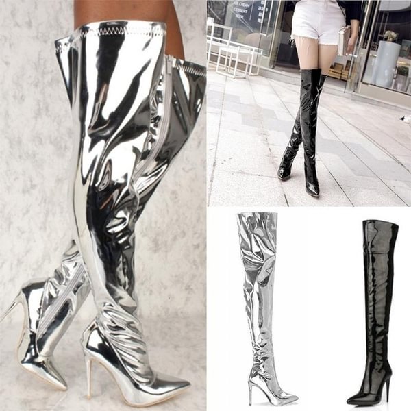 Autumn New Tide Boots Female High-heeled Patent Leather Over The Knee Long Tube Large Size Boots - Life is Beautiful for You - SheChoic