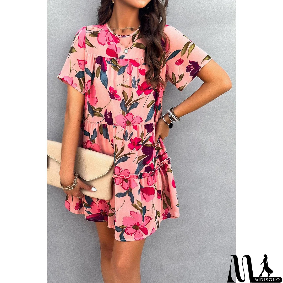 MidiSono - Knot Back Floral Lined Ruffle Loose Dress