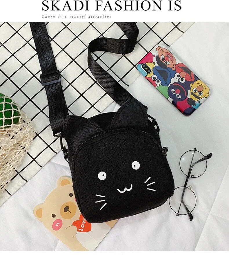 2022 Women Shoulder Bag Cartoom Cat Casual Tote Outdoor Bag Canvas Handbag Zipper Mini Crossbody Messenger Bags Sac Main Femme