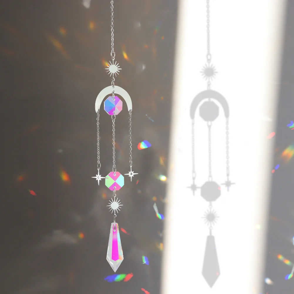 Wind Chime Crystal Catcher Hanging Ornaments Prisms Home Pendant (Moon 7)