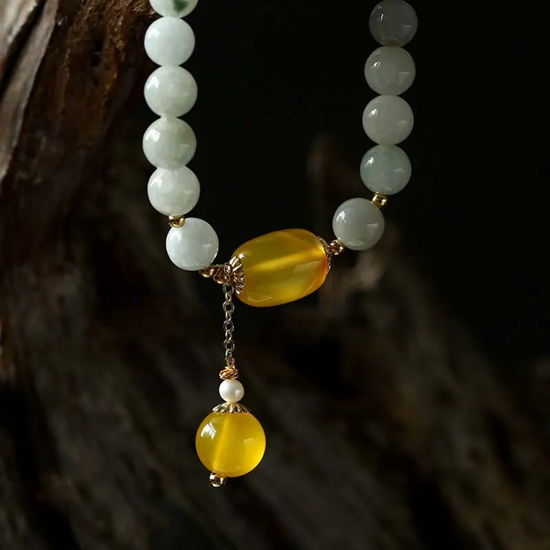 Natural White Jade Agate Protection Bracelet