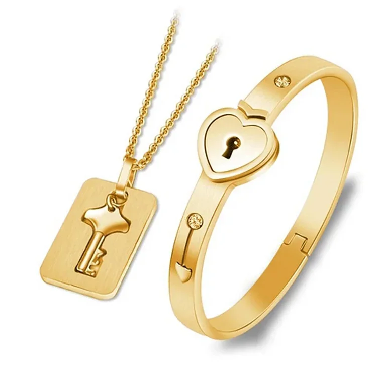 Kettenmachen Schlüssel zum Herzen-Schlüssel Halskette und Liebesschloss Armband Set für Paar 