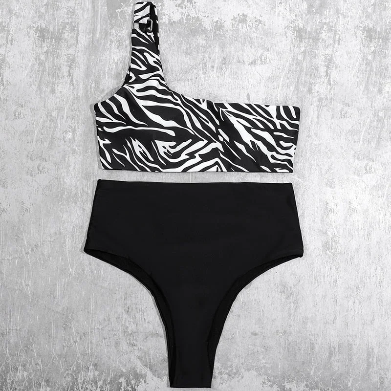 ZTVitality Zebra Print One Shoulder Bikinis Sexy Bikini 2021 New Arrival Padded Bra High Waist Swimsuit Buckle Swimwear Women