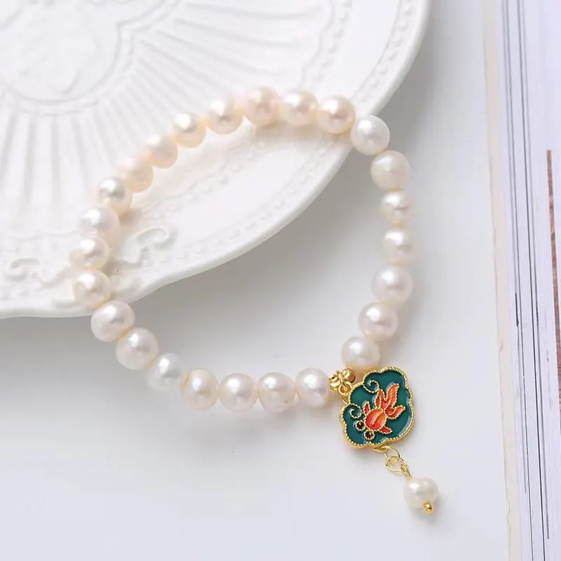 Pearl Lotus Koi Fish Goldfish Optimism Charm Bracelet