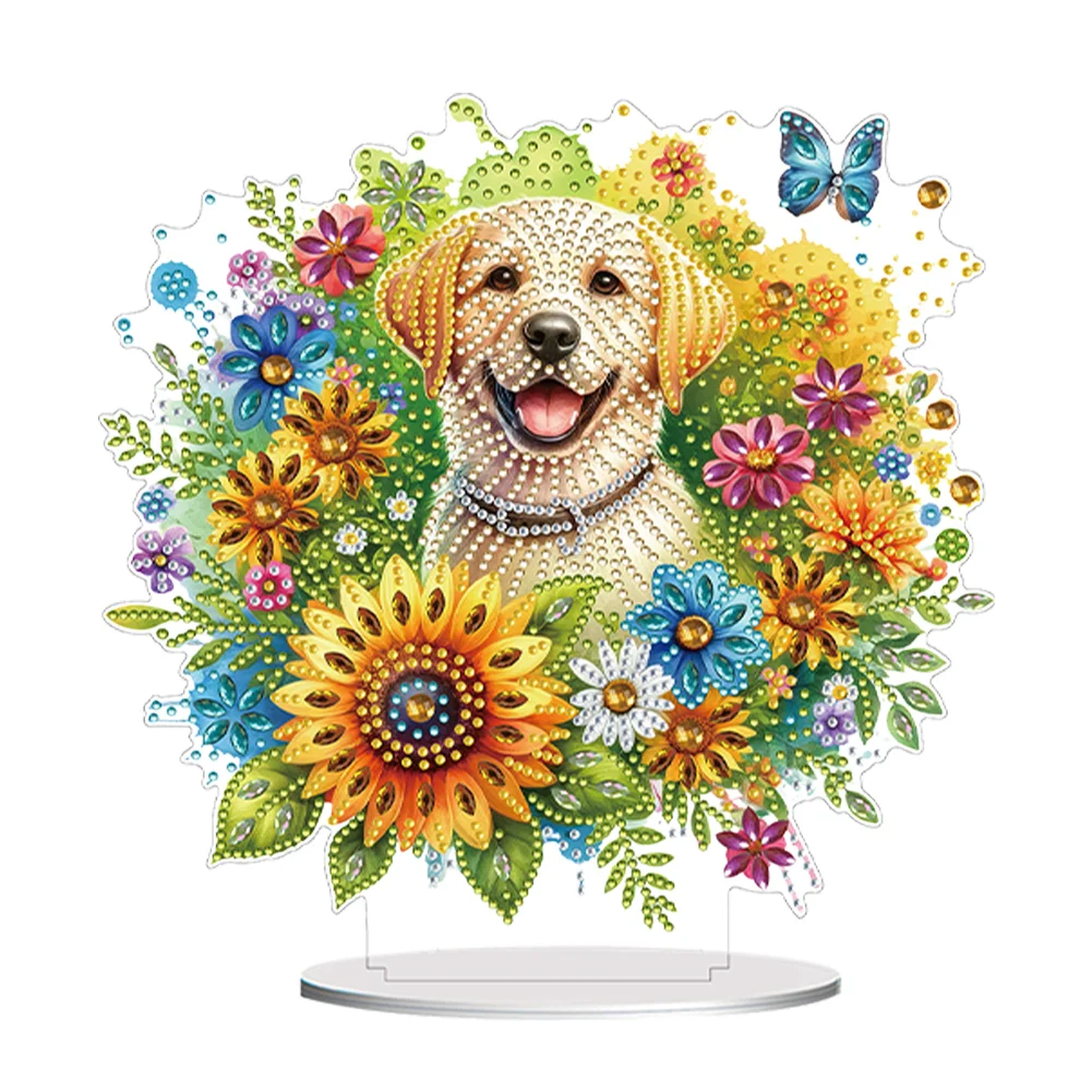 DIY Sunflower Puppy Acrylic Special Shaped Diamond Painting Desktop Decorations