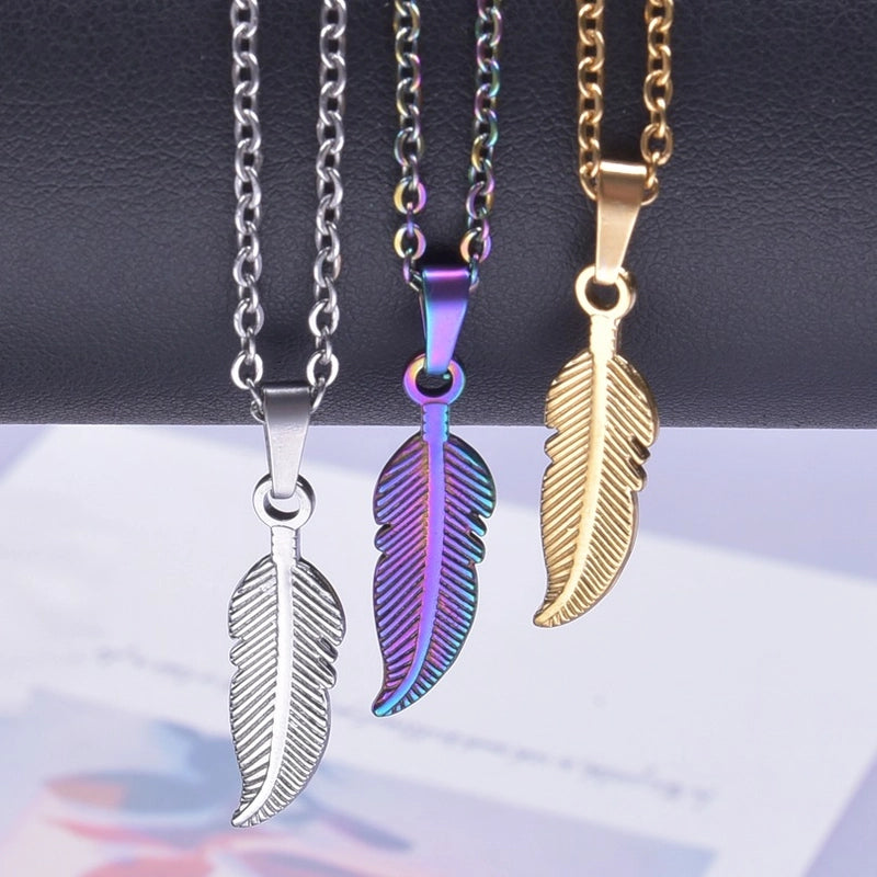 1 Piece 304 Stainless Steel Feather Pendant