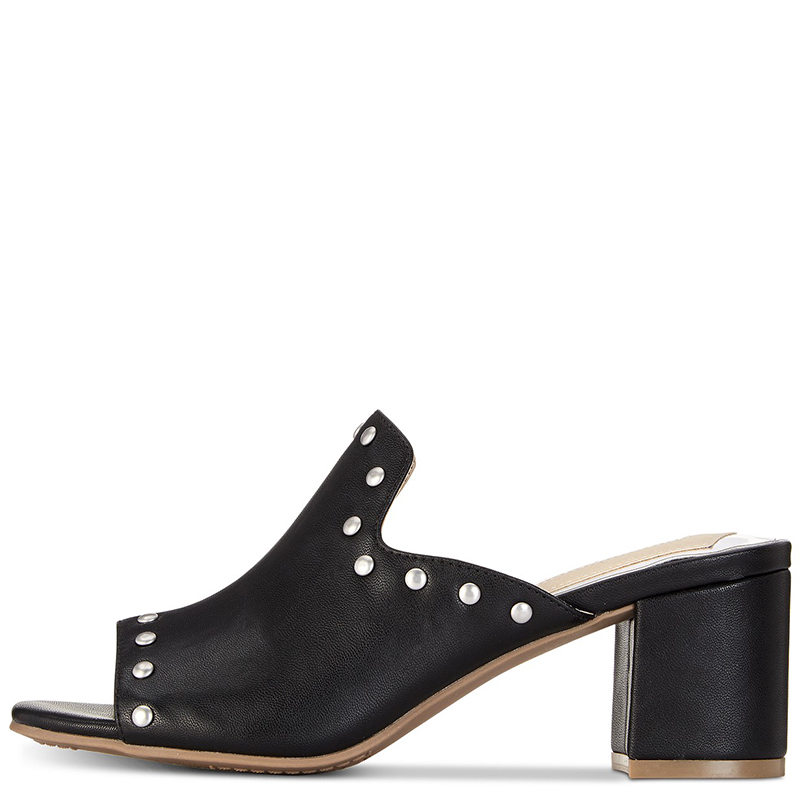 TAAFO Black High Chunky Heels Sandals Woman Square Toe Rivet Ladies Casual Shoes
