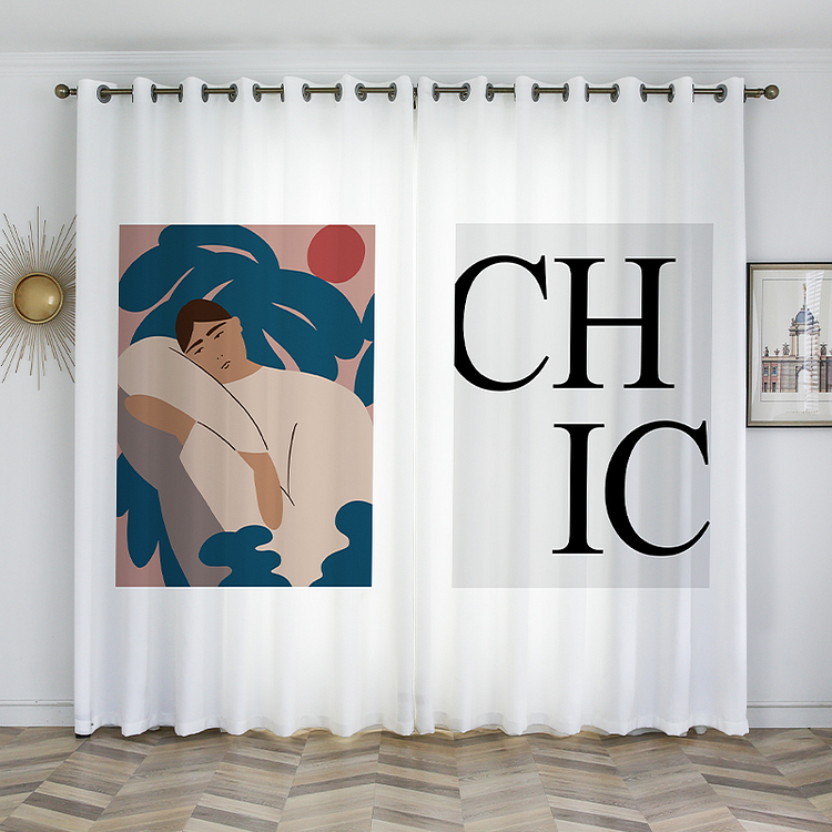 Indoor Semi-shading Curtains For Bedroom Simple abstract character 2 panels-ChouChouHome