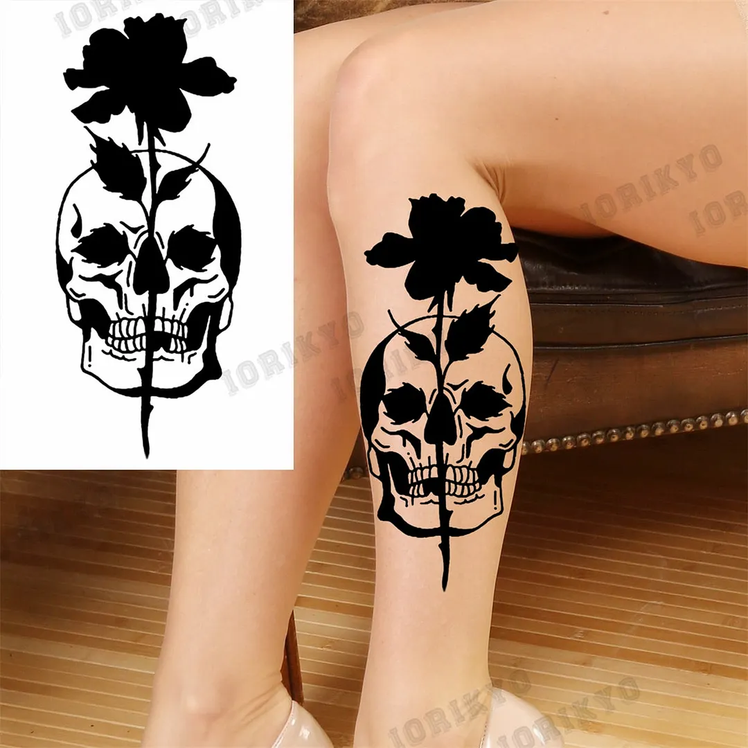 3D Skull Rose Flower Temporary Tattoos For Women Men Geometry Tiger Compass Mandala Fake Tattoo Washable Body Art Painting Tatoo
