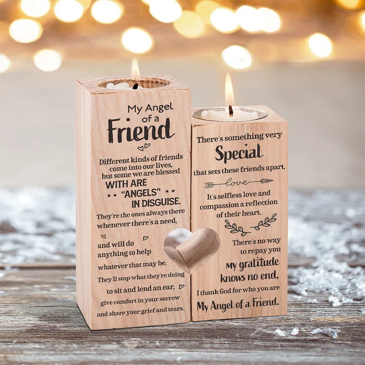 To My Angel Friend Candle Holder "I thank God for who you are" Wooden Candlestick Memorial Gifts