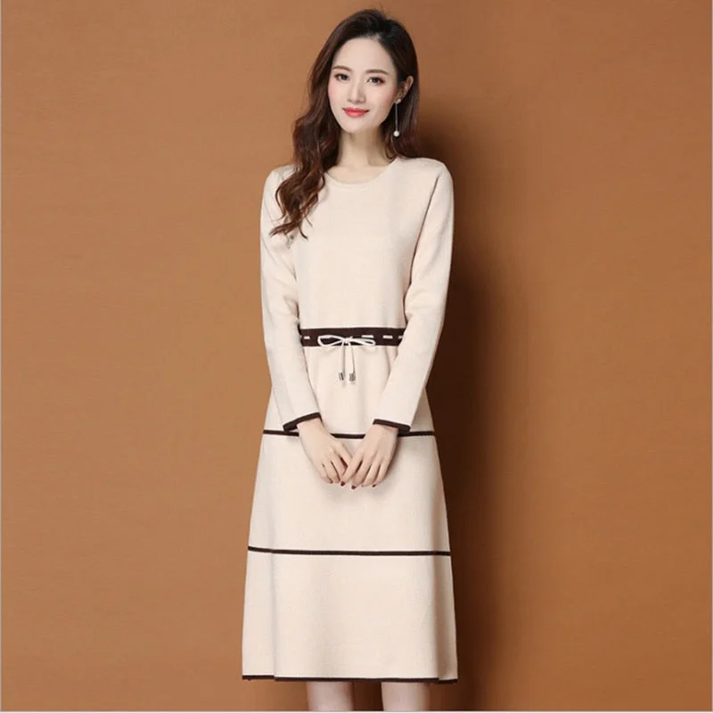 Mid Length Over The Knee With Undergarment Knitted Wool Skirt Autumn And Winter Temperament Close Waist Thin Belt Wool Skirts