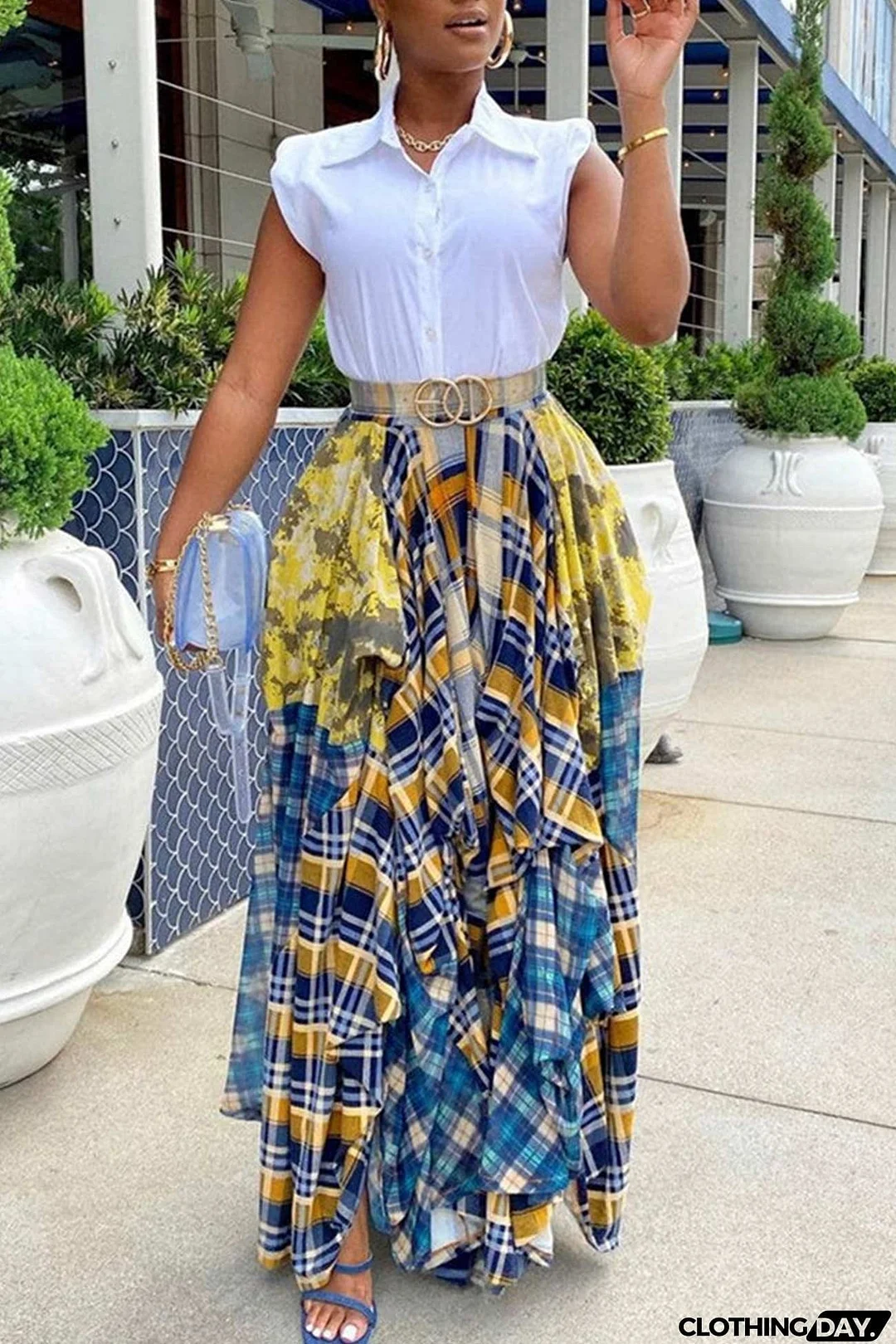 Splicing Plaid Print Skirt