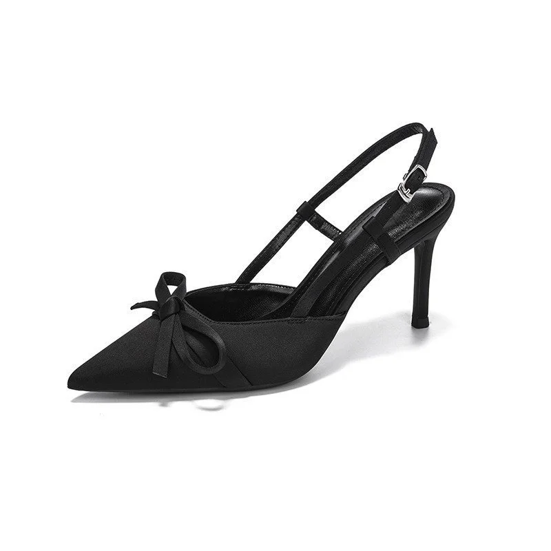 Breakj Breakj And Summer 2025 New Naked Color Bows Fine Heels Women's Silk Satin Sharp Sandals French Temperament Single Shoes