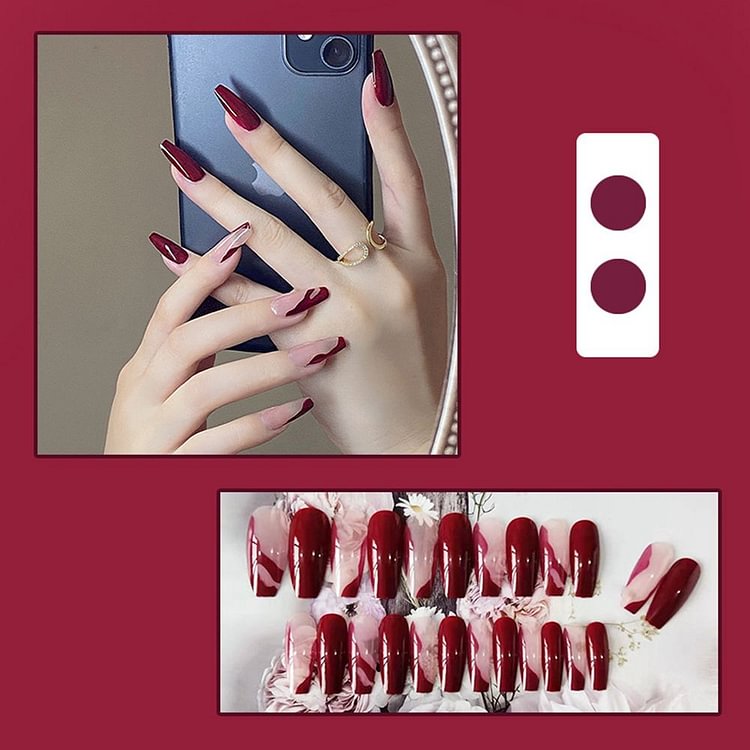 Coffin False Nails Sticker Cherry Sauce with Mandarin Duck Design Artificial Nail Decoration Art Manicure Full Tips Fake Nails