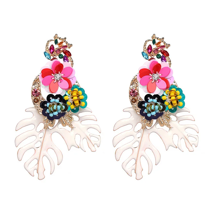 Flowers and Leaves Exaggerated Earrings