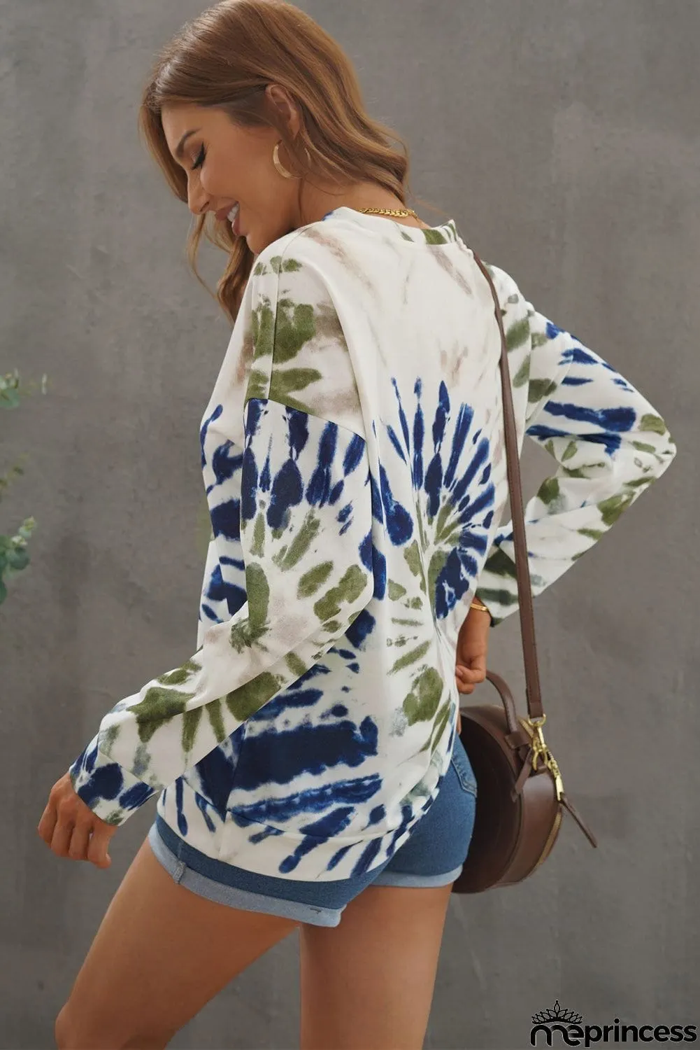Casual Tie-dye V Neck Pullover Sweatshirt