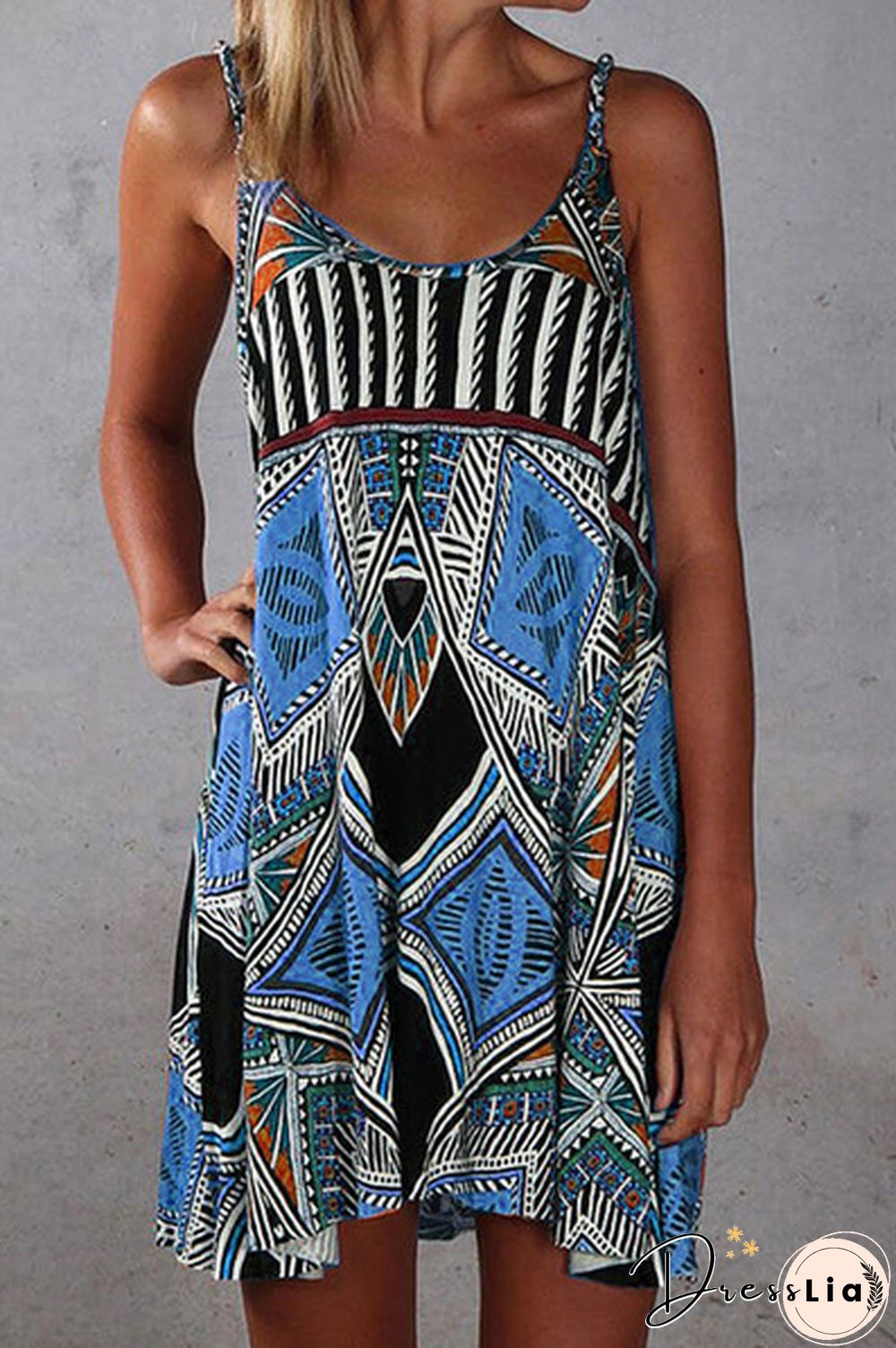 Women's Summer Casual Flowy Dress Boho Backless Tunic Dress Sleeveless Mini Dress