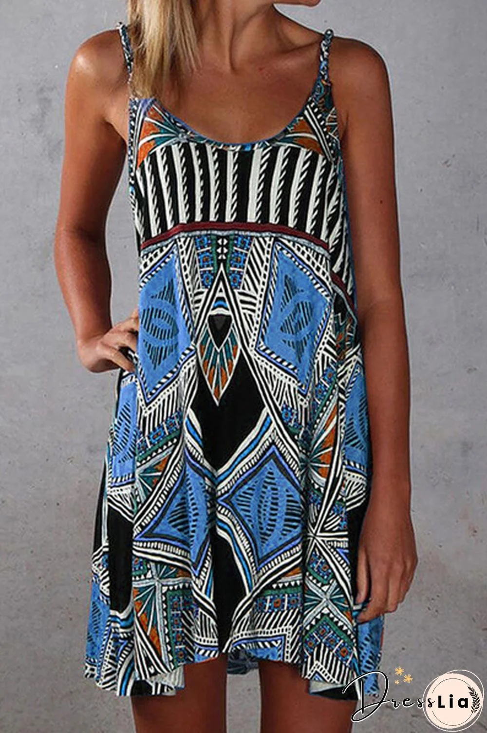 Women's Summer Casual Flowy Dress Boho Backless Tunic Dress Sleeveless Mini Dress