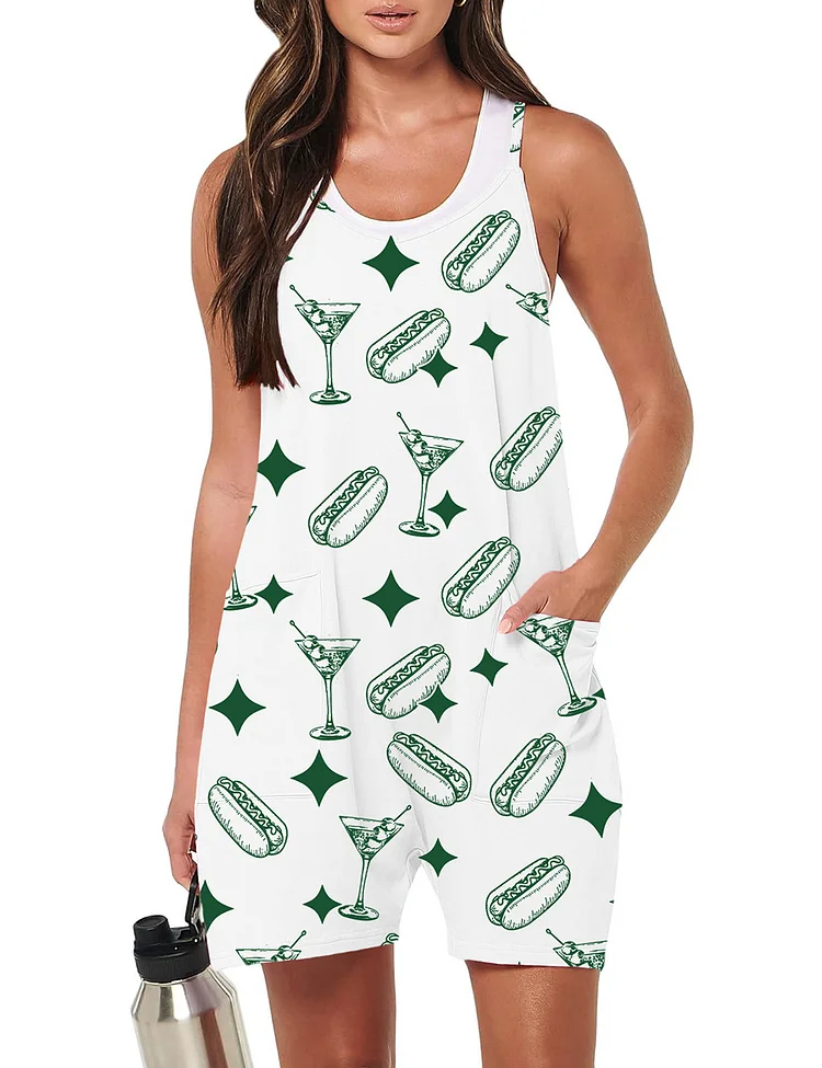 Women's Tinis And Weenies Dirty Martini Party Sleeveless Overalls Spaghetti Strap Shorts Jumpsuit