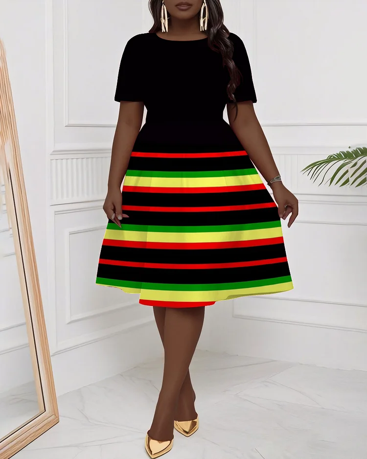 Black History Stripes Short Sleeve Midi Dress
