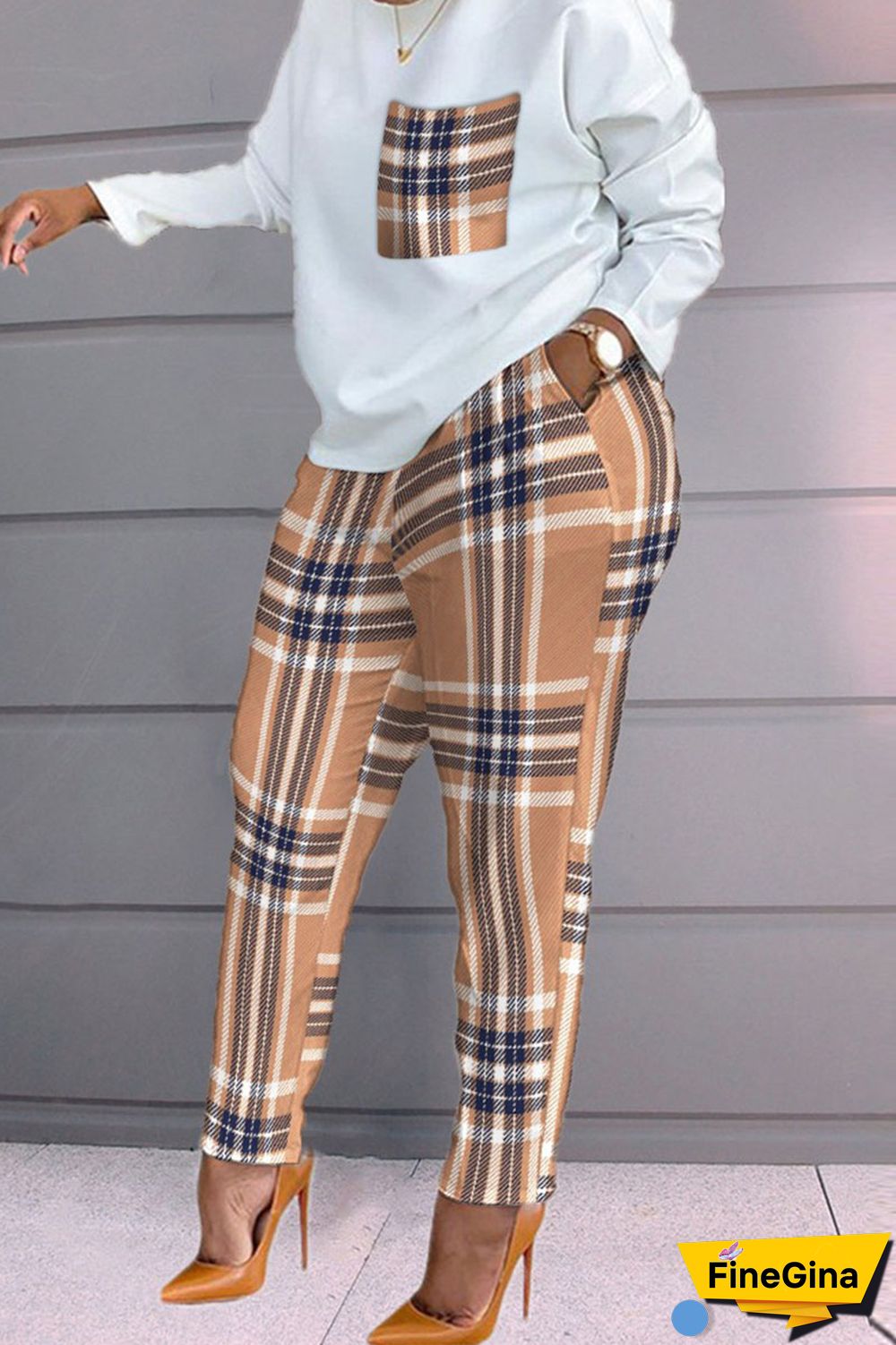 Blue Fashion Casual Print Patchwork O Neck Long Sleeve Two Pieces