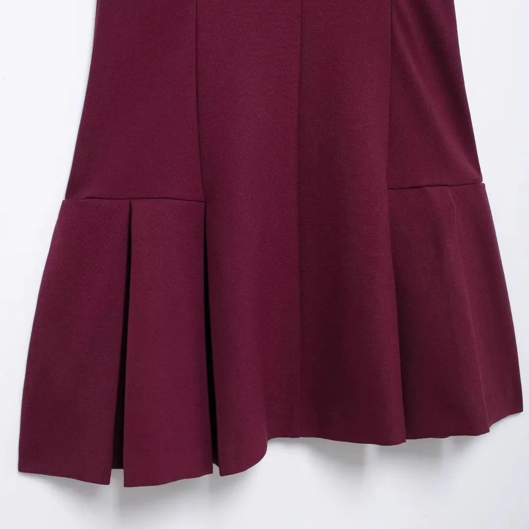 Nigikala Nigikala 2025 New Women's Retro Body-Creats Bumping Color Ribs Wide Folding Dress