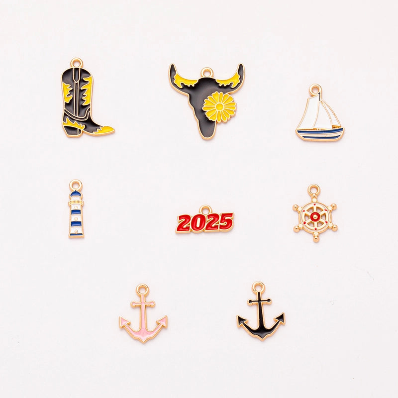 8 Pieces 10 PCS/Package Alloy K Gold Plated Rudder Anchor Pendant Jewelry Accessories