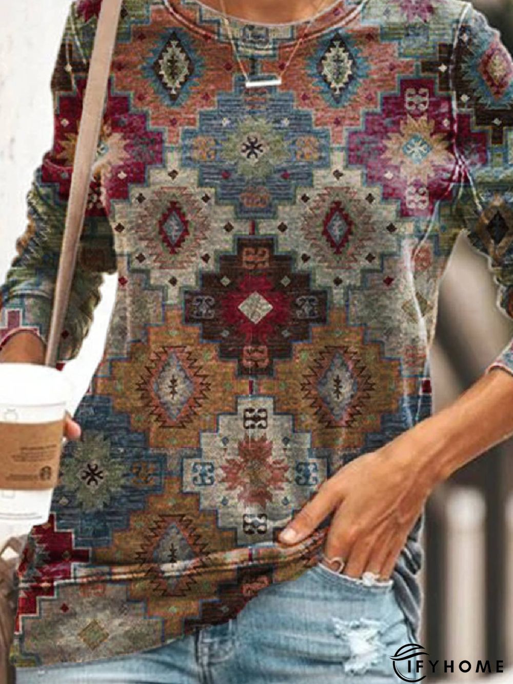 Floral-Print Casual Long Sleeve Round Neck Sweatshirt | IFYHOME