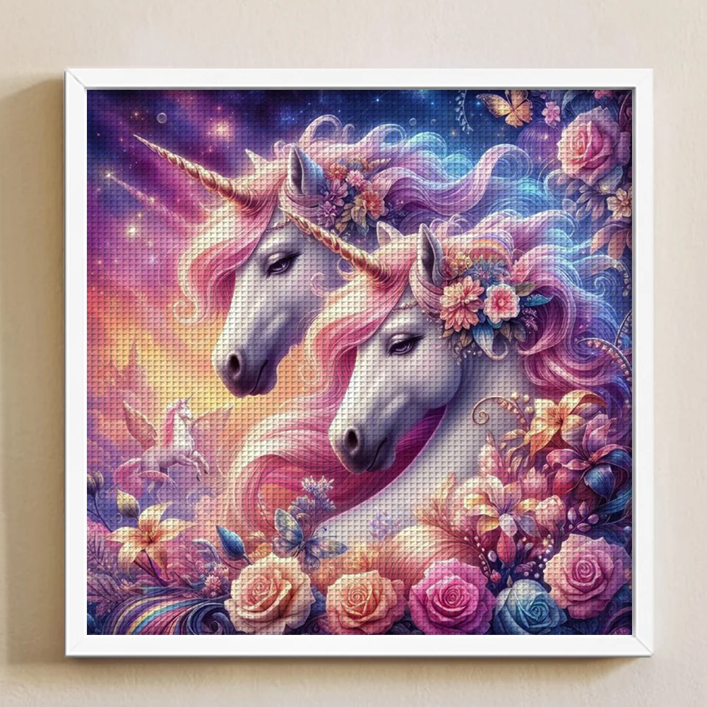 DIY Stamped Cross Stitch 18CT Full Embroidery 50*50cm - Rose Unicorn