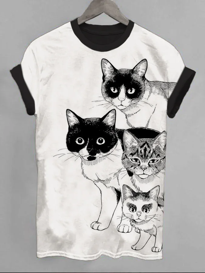 Women's Four Cats Print Casual T-Shirt