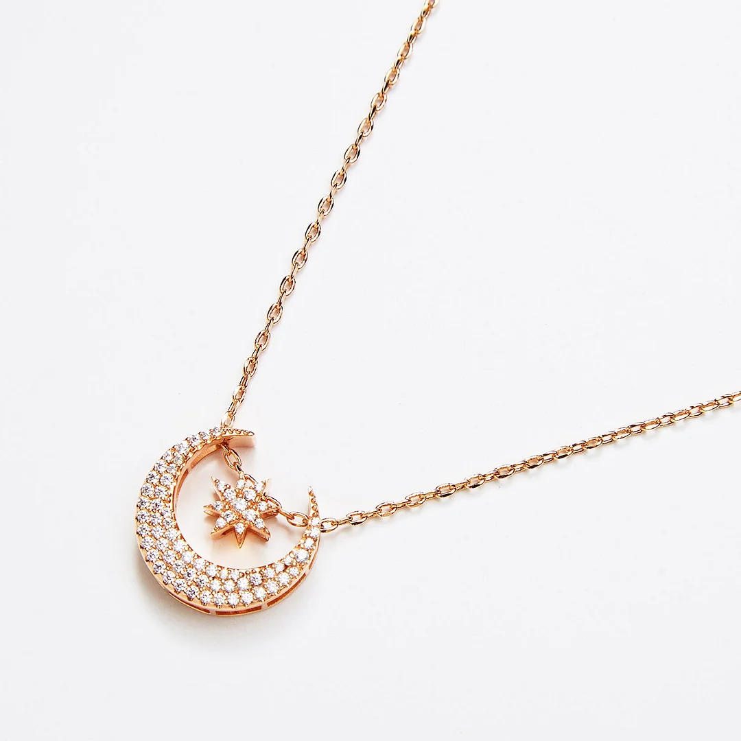 Rose Gold Crescent Moon and Star Variable Necklace