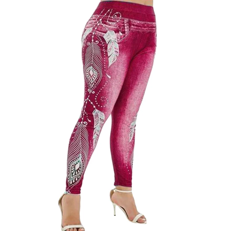 Mongw Women High Waist Pants Jeans 3D Printed Leggings Slimming Leggings Wear Lady Fashion Jean Femme Pant