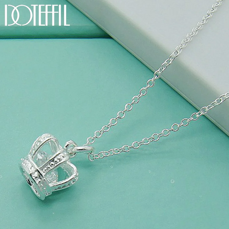 DOTEFFIL 925 Sterling Silver AAA Zircon Crown Pendant Necklace 18 Inch Chain For Woman Jewelry